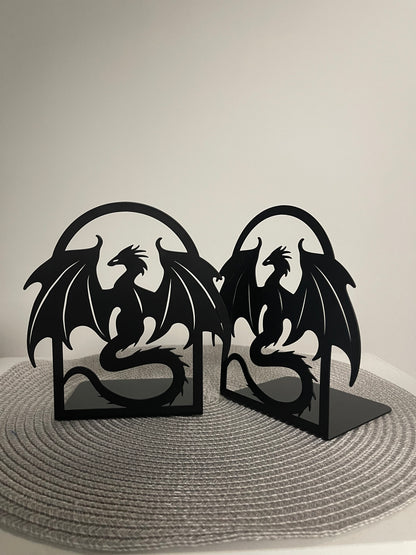 Drachen-Buchstützen – 2er Set aus Metall