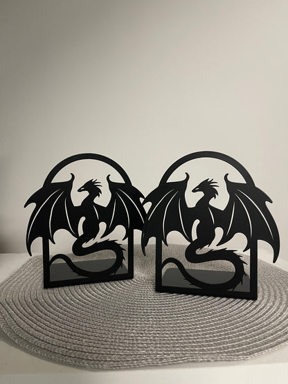 Drachen-Buchstützen – 2er Set aus Metall