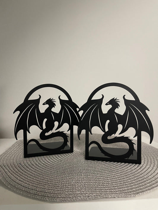 Drachen-Buchstützen – 2er Set aus Metall